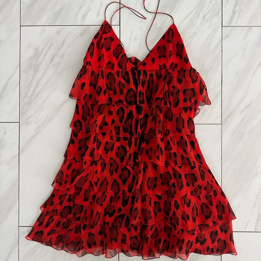 Tom Ford Tiered Leopard-print Silk-crepon Mini Dress In Red